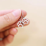 Silver Paw Print Dog Earrings dangle Hoops handmade animal jewelry gift for dog moms animal lovers veterinarians and vet techs