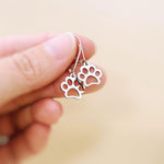 Silver Paw Print Dog Earrings dangle Hoops handmade animal jewelry gift for dog moms animal lovers veterinarians and vet techs