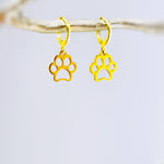 Silver Paw Print Dog Earrings dangle Hoops handmade animal jewelry gift for dog moms animal lovers veterinarians and vet techs
