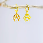 Silver Paw Print Dog Earrings dangle Hoops handmade animal jewelry gift for dog moms animal lovers veterinarians and vet techs