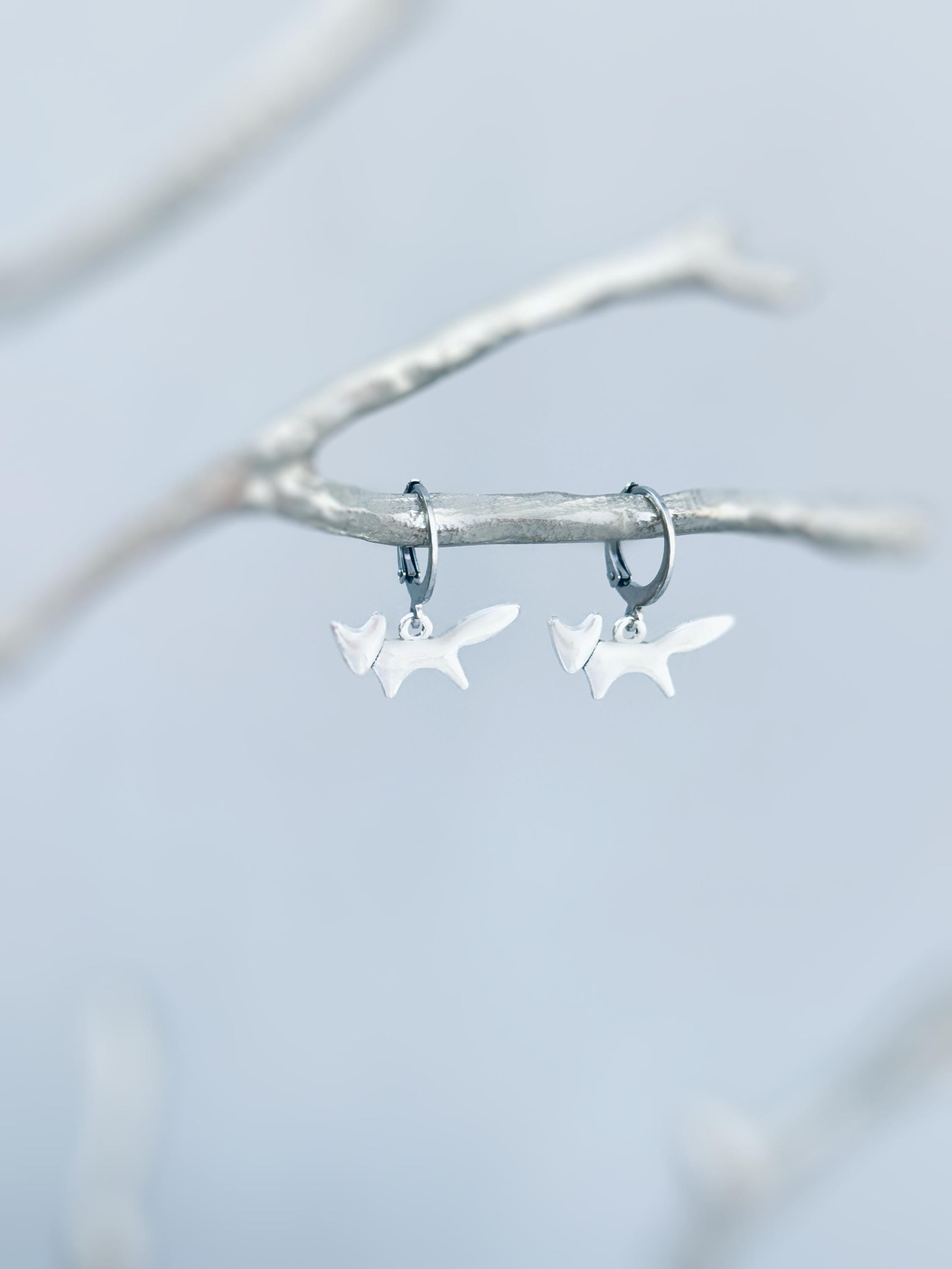 Silver Fox Earrings dangle handmade nature woodland animal Jewelry minimalist cottagecore earrings gift for women daughter sister bff friend
