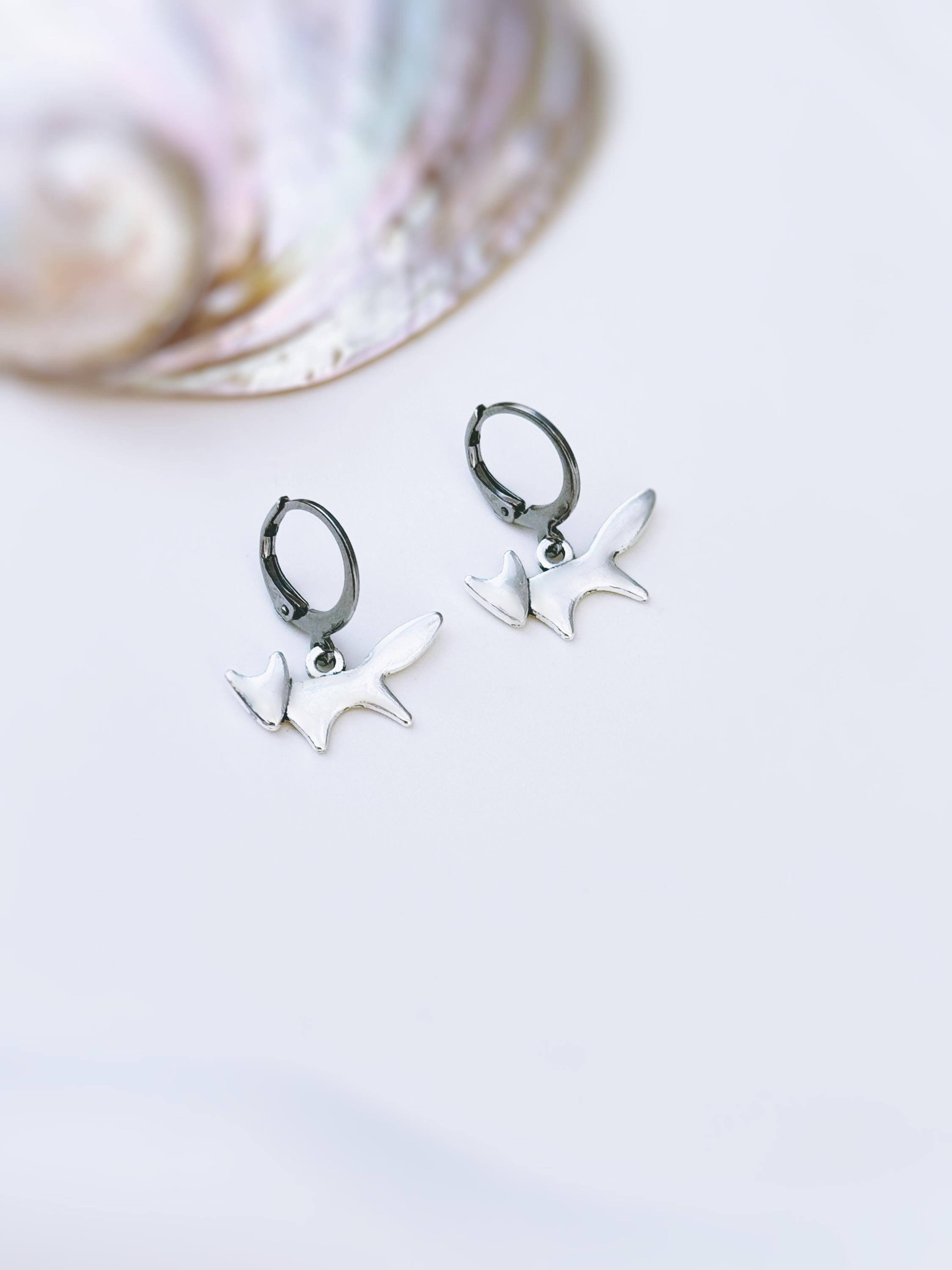 Silver Fox Earrings dangle huggie hoops handmade nature woodland animal Jewelry minimalist cottagecore earrings gift for her daughter sister