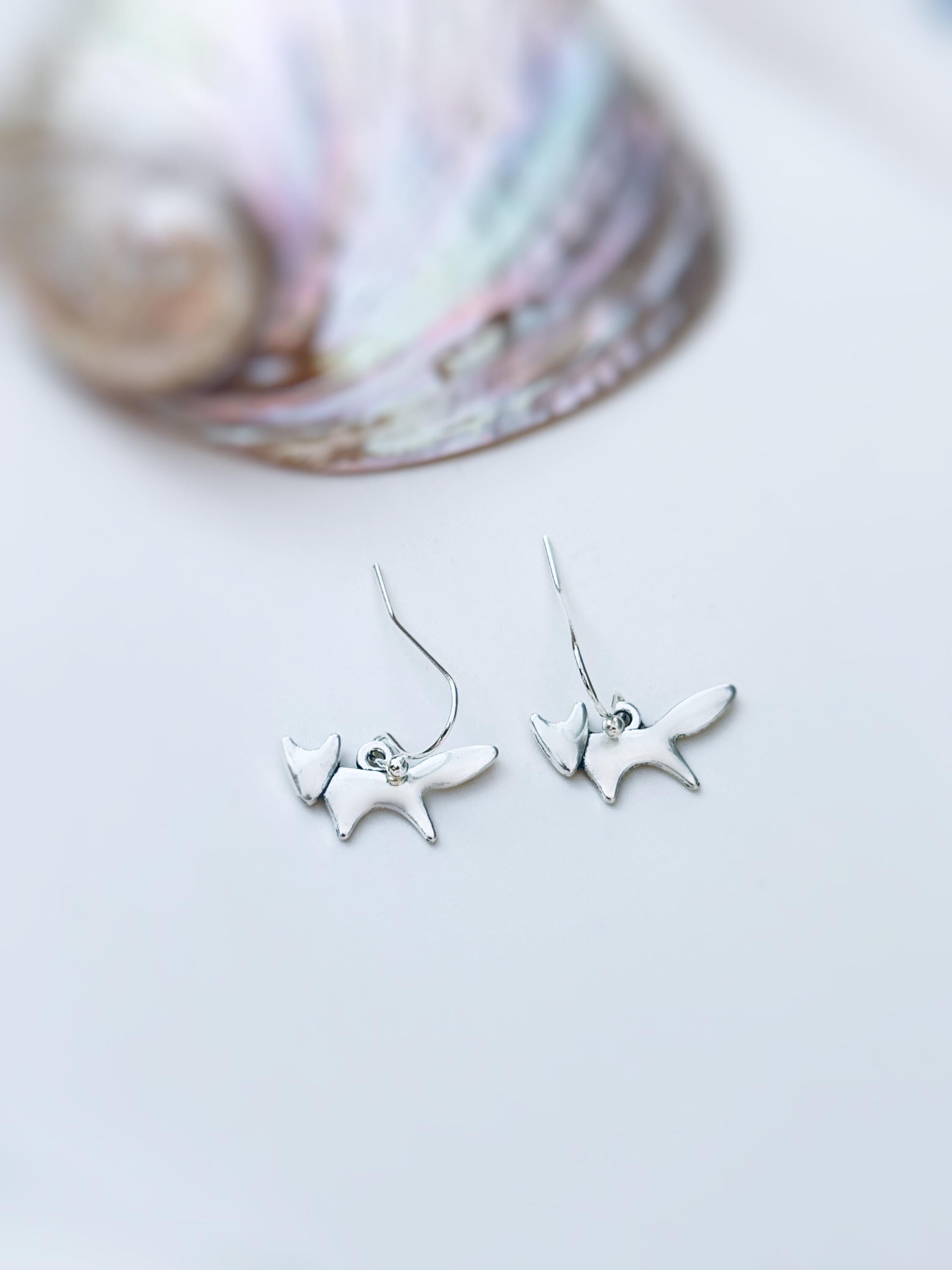 Silver Fox Earrings dangle huggie hoops handmade nature woodland animal Jewelry minimalist cottagecore earrings gift for her daughter sister