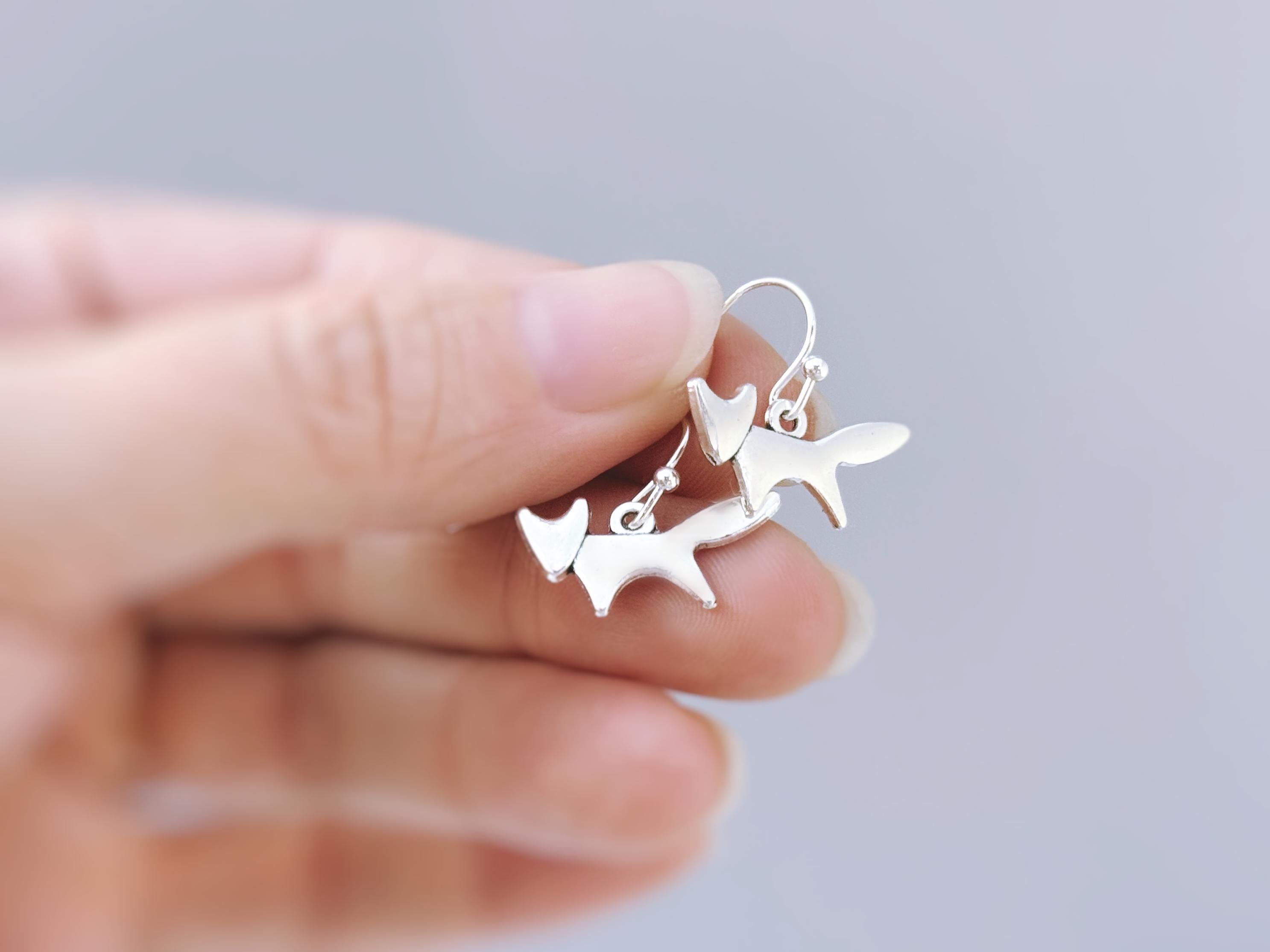 Silver Fox Earrings dangle handmade nature woodland animal Jewelry minimalist cottagecore earrings gift for women daughter sister bff friend