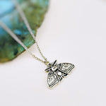Silver Moth Necklace handmade whimsigoth jewelry gothic insect bug jewelry stainless steel grunge goth moon phase deaths head moth pendant
