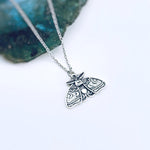 Silver Moth Necklace handmade gothic insect bug jewelry stainless steel grunge goth dead moon phase head moth moon phase pendant for women
