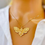 Gold Moth Necklace handmade silverwhimsigoth jewelry statement pendant gothic insect bug jewelry goth deathshead moth symbolic rebirth gift