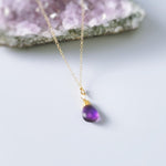 Dainty Silver Amethyst Necklace Smooth Briolette Purple Gemstone Pendant Sterling Silver or 14k Gold Fill February Birthstone Jewelry gift