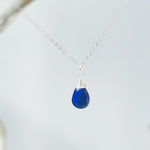 Dainty Silver Lapis Necklace Smooth Briolette Purple Gemstone Pendant Sterling Silver or 14k Gold Fill September Birthstone Jewelry gift