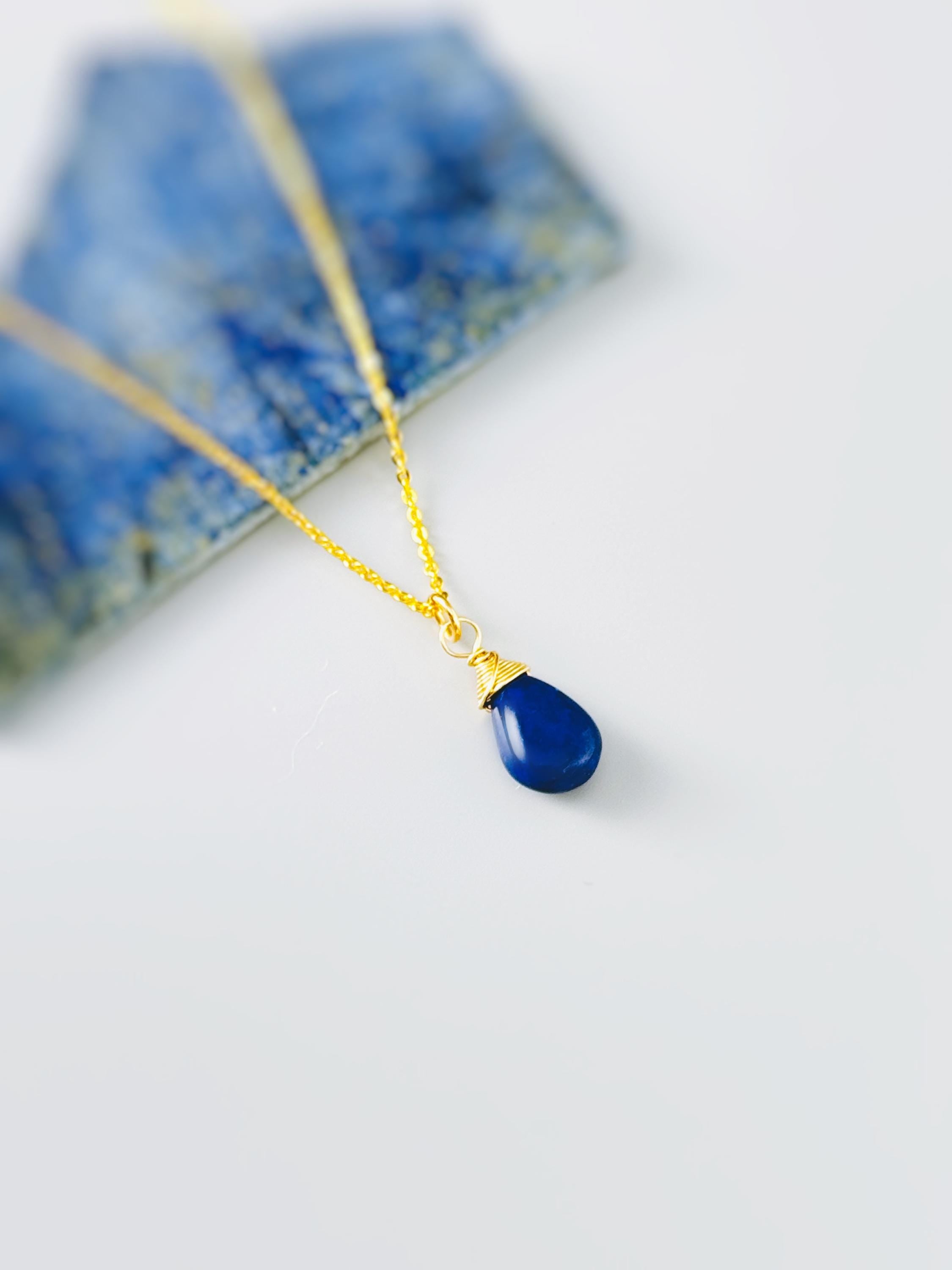 Dainty Silver Lapis Necklace Smooth Briolette Purple Gemstone Pendant Sterling Silver or 14k Gold Fill September Birthstone Jewelry gift