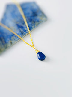 Dainty Silver Lapis Necklace Smooth Briolette Purple Gemstone Pendant Sterling Silver or 14k Gold Fill September Birthstone Jewelry gift