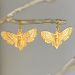 Gold Moth Earrings dangle handmade silver whimsigoth jewelry gothic insect bug jewelry gothic deaths head moth statement earrings for her