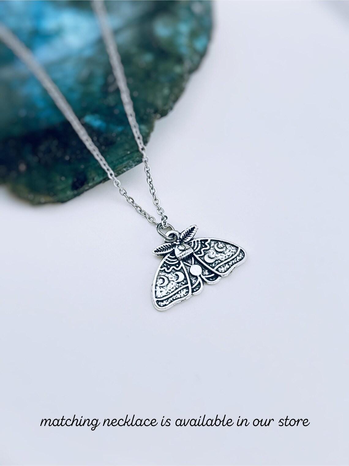 Silver Moth Earrings dangle handmade whimsigoth jewelry gothic insect bug jewelry grunge goth deaths head moth statement earrings for women