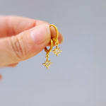 Tiny North Star Earrings dangle gold Huggie Hoops dainty minimalist Polaris charm crystal earrings handmade jewelry gift for daughter, bff