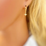 Tiny North Star Earrings dangle gold Huggie Hoops dainty minimalist Polaris charm crystal earrings handmade jewelry gift for daughter, bff