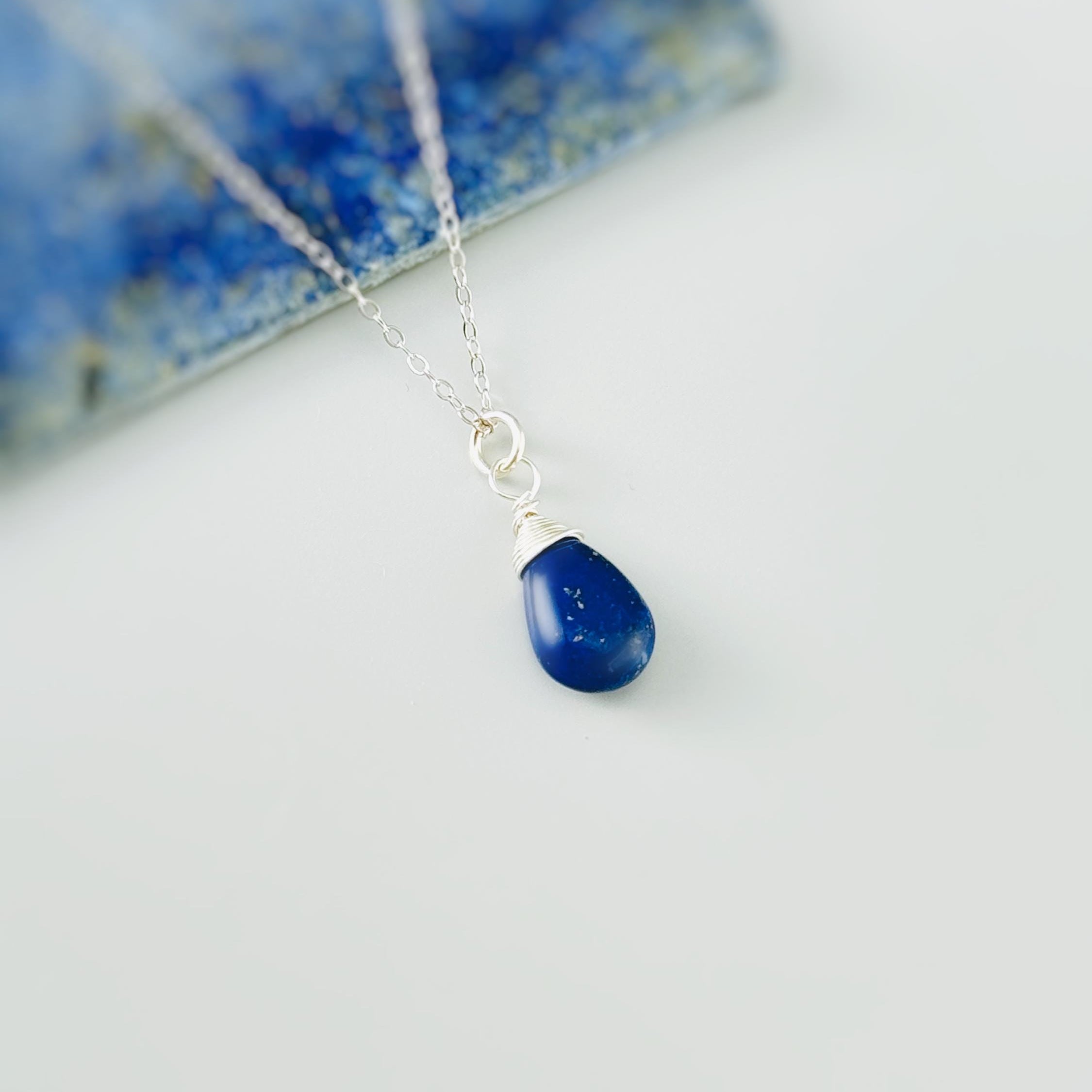 Dainty Silver Lapis Necklace Smooth Briolette Purple Gemstone Pendant Sterling Silver or 14k Gold Fill September Birthstone Jewelry gift