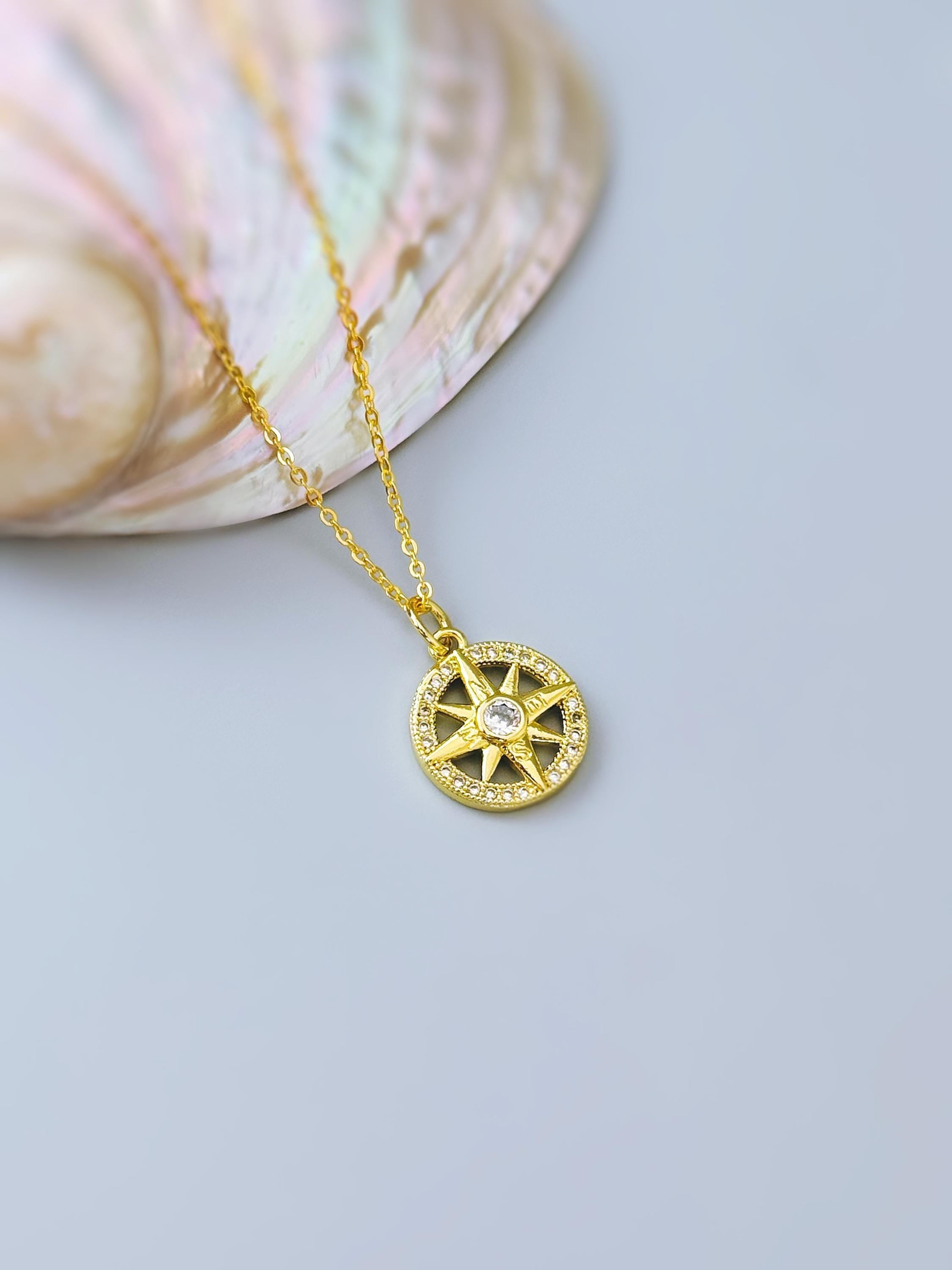 Dainty Diamond and Gold Compass Necklace handmade travel jewelry gift for graduation, adventurers compass pendant gift for daughter, sister