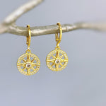 Gold North Star Earrings dangle gold Huggie Hoops dainty minimalist Polaris compass charms handmade jewelry gift for graduation, travelers