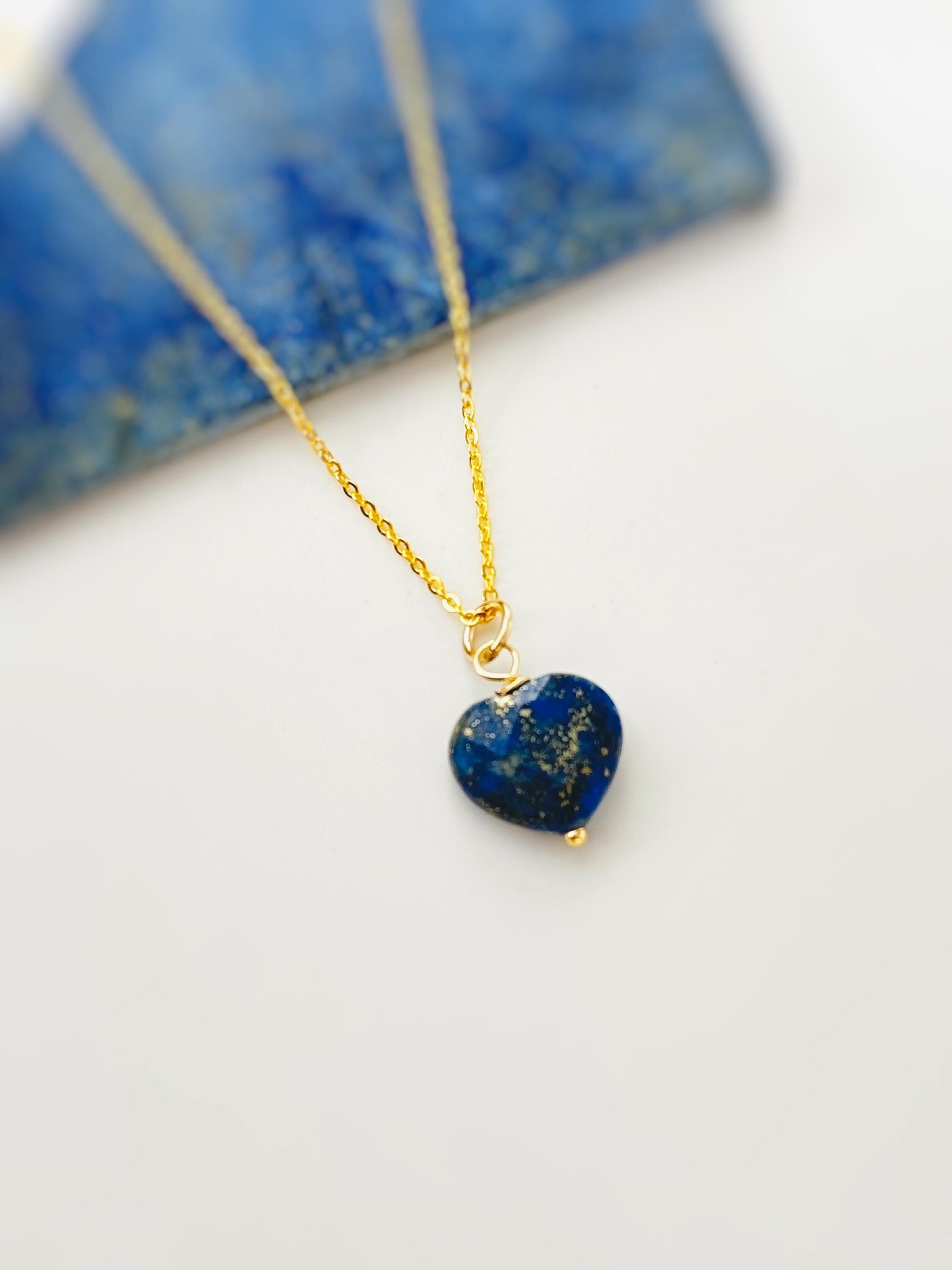Dainty Lapis Heart Necklace, Faceted Lapis Lazuli Pendant 14k Gold Fill, Sterling Silver, September Birthstone Jewelry, Handmade in Michigan