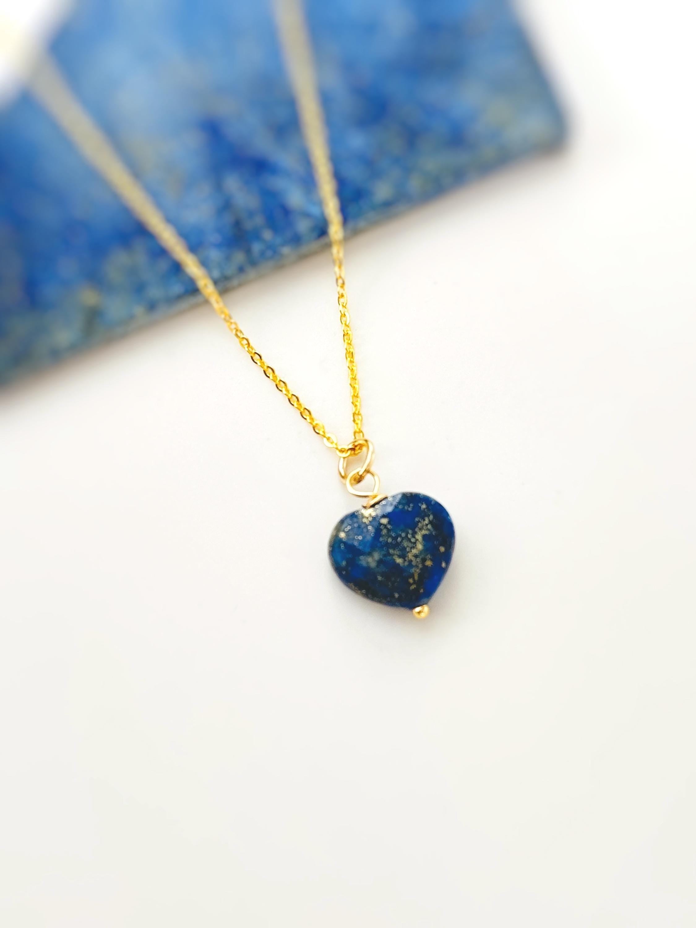 Dainty Lapis Heart Necklace, Faceted Lapis Lazuli Pendant 14k Gold Fill, Sterling Silver, September Birthstone Jewelry, Handmade in Michigan