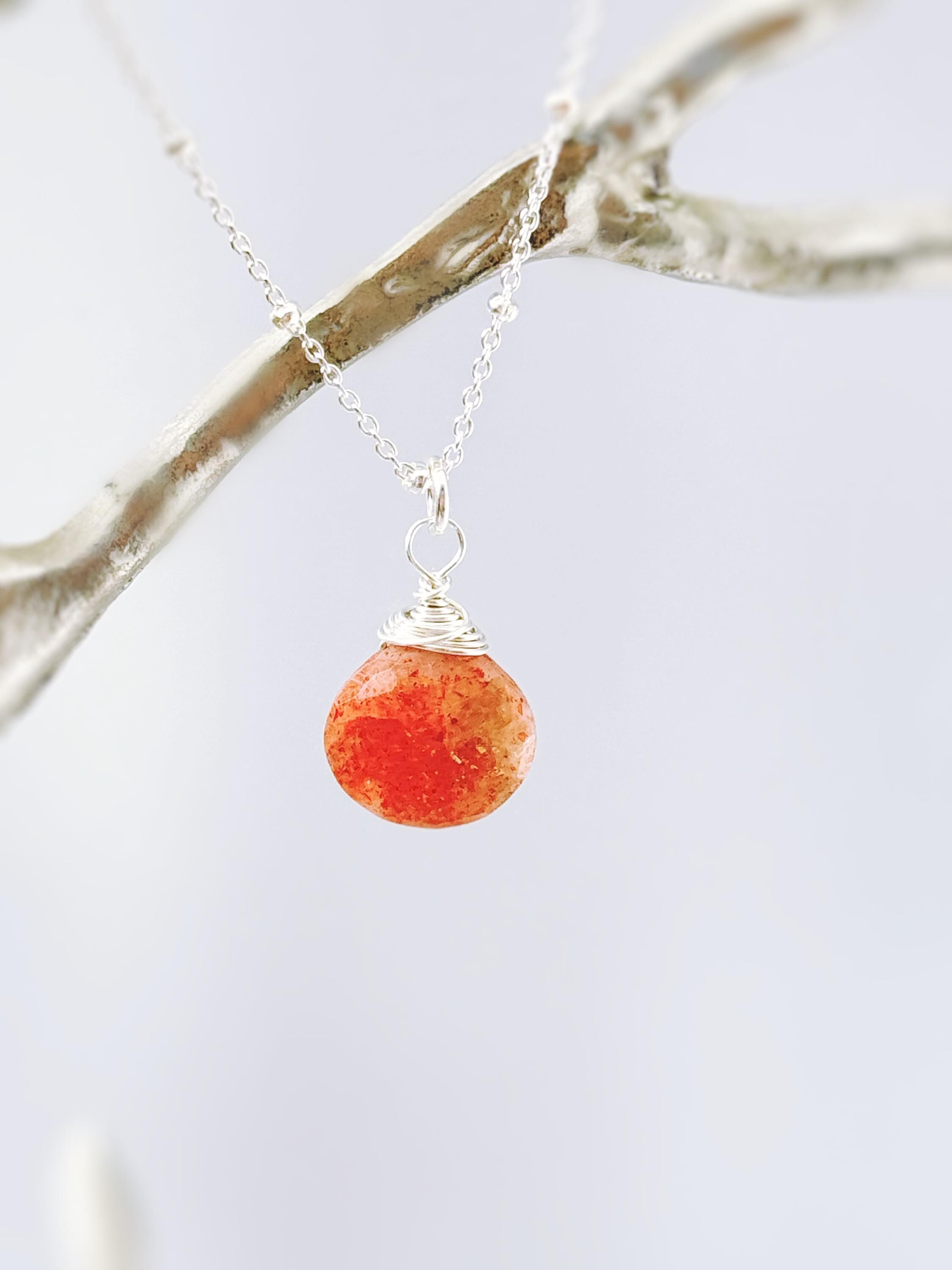 Silver Sunstone Necklace for women Sterling Silver, 14k Gold Fill, Rose Gold handmade in Michigan Oregon sunstone pendant jewelry for her