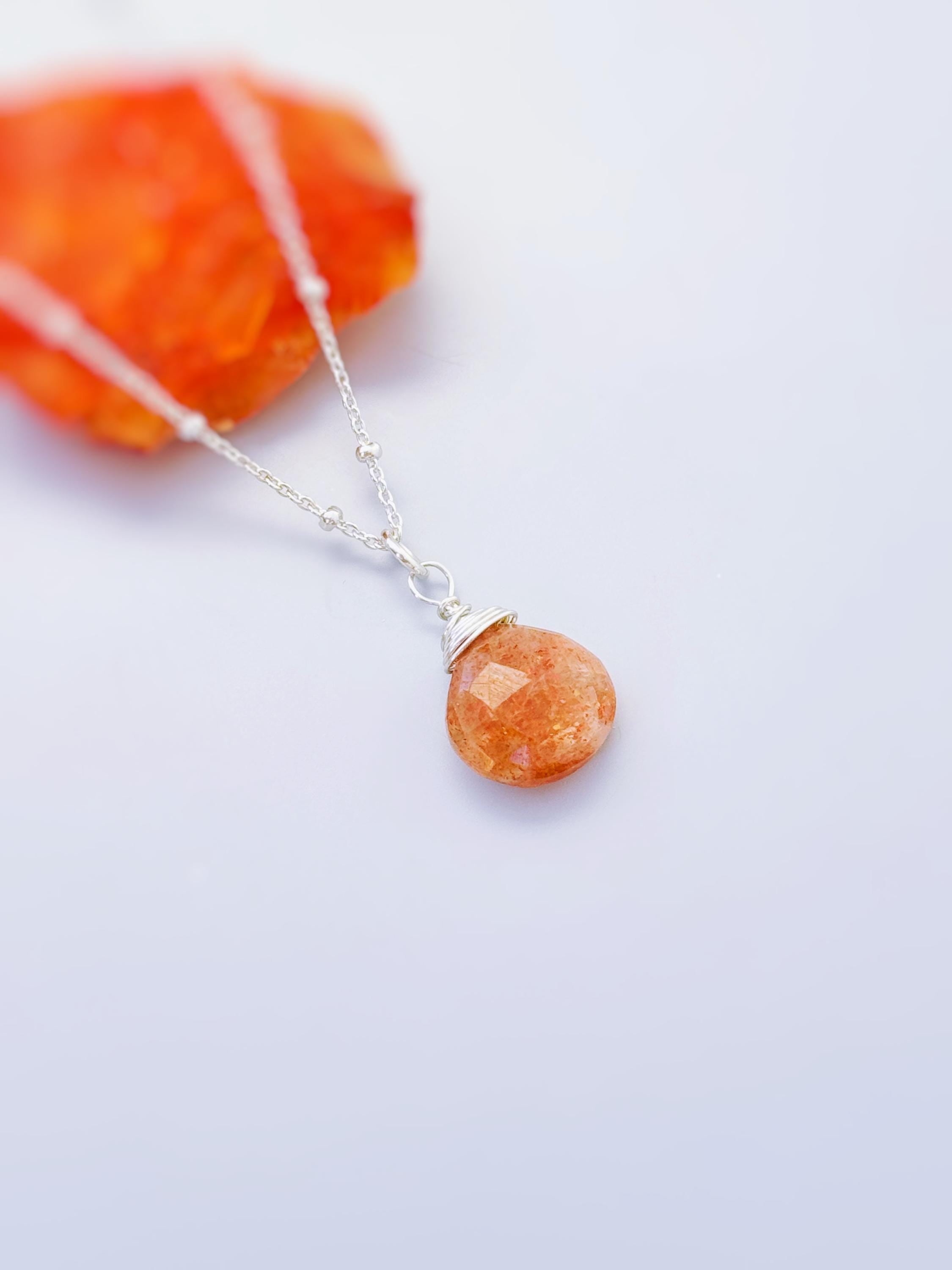 Silver Sunstone Necklace for women Sterling Silver, 14k Gold Fill, Rose Gold handmade in Michigan Oregon sunstone pendant jewelry for her