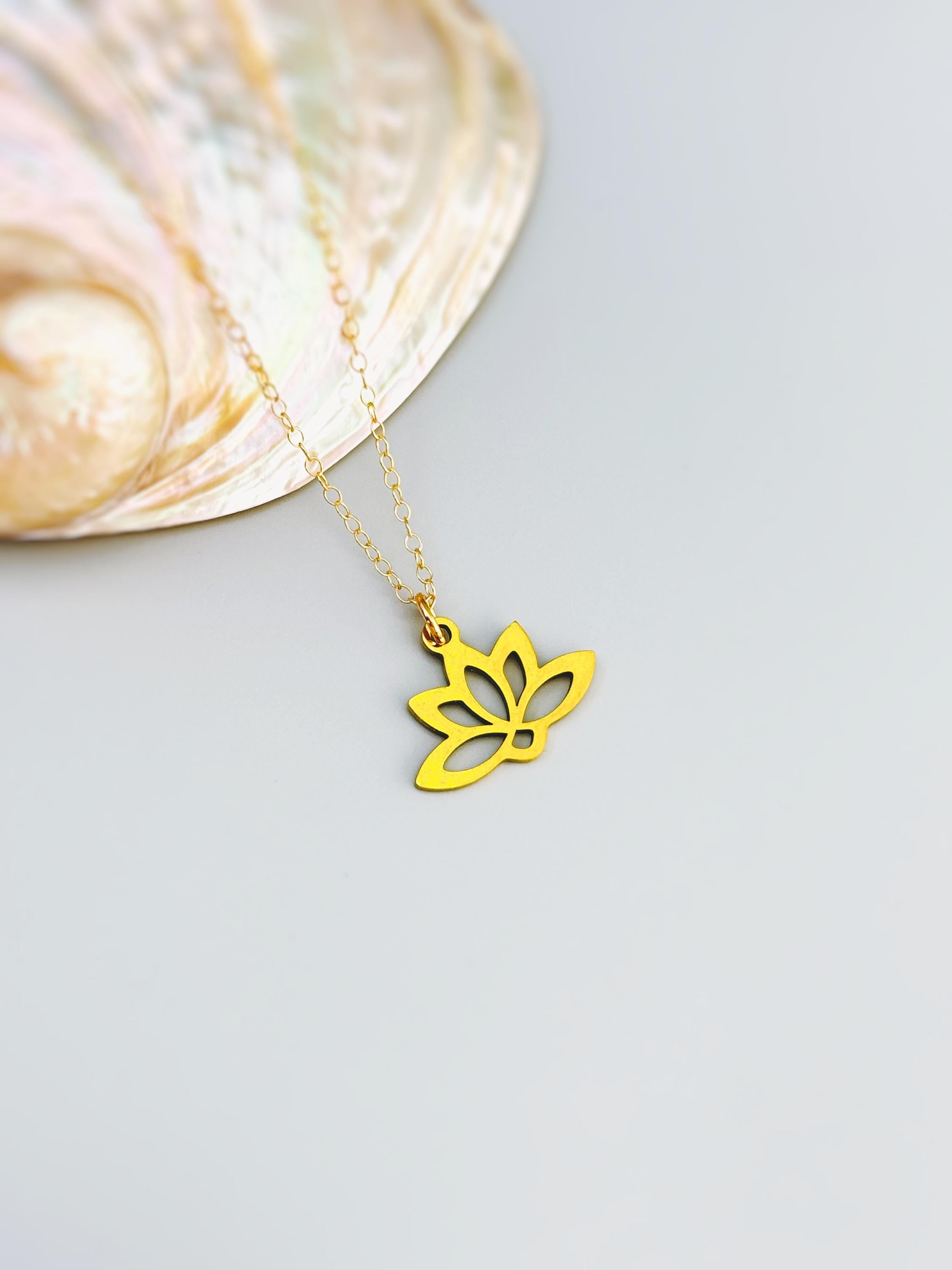 Gold Lotus Necklace, sterling silver Water Lily flower pendant for women minimalist handmade jewelry yoga gift for gardener July birthflower