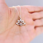 Silver Lotus Necklace, 14k gold Water Lily flower pendant for women minimalist handmade jewelry yoga gift for gardener July birthflower
