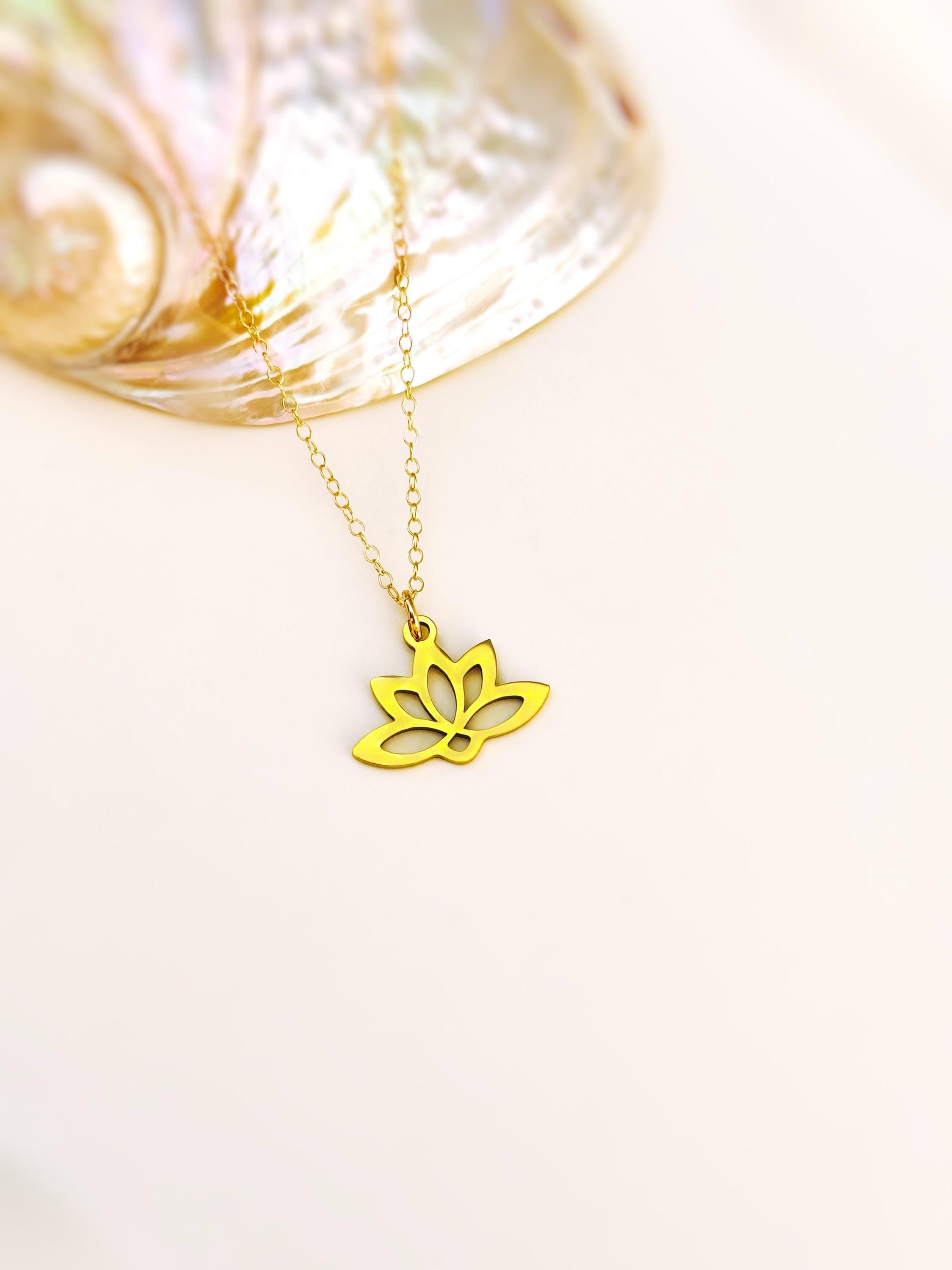 Gold Lotus Necklace, sterling silver Water Lily flower pendant for women minimalist handmade jewelry yoga gift for gardener July birthflower