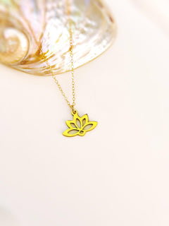 Gold Lotus Necklace, sterling silver Water Lily flower pendant for women minimalist handmade jewelry yoga gift for gardener July birthflower