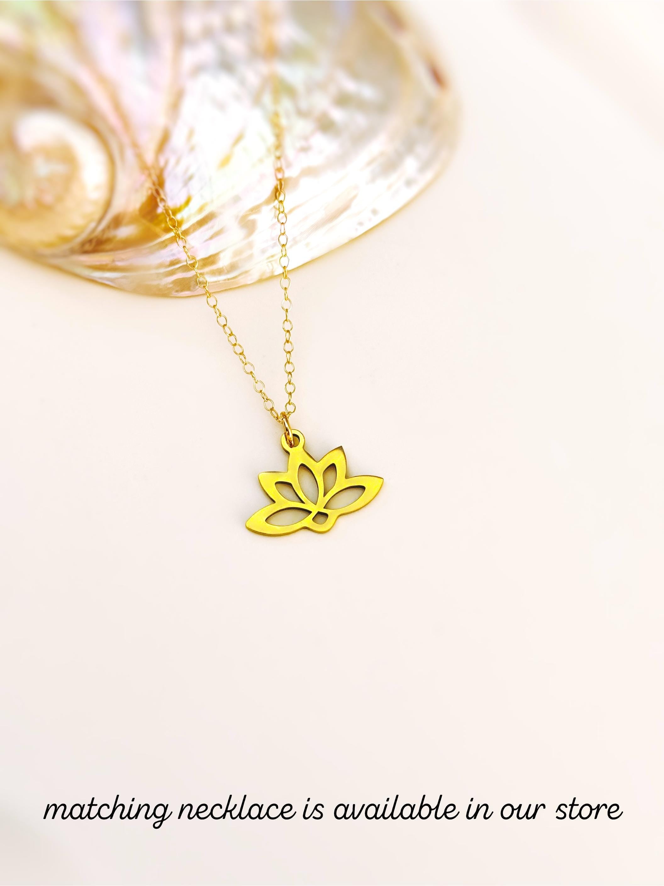 Gold Lotus Earrings Huggie Hoop dangle handmade water lily July birth flower jewelry for summer July birthflower Zen yoga gift for gardener