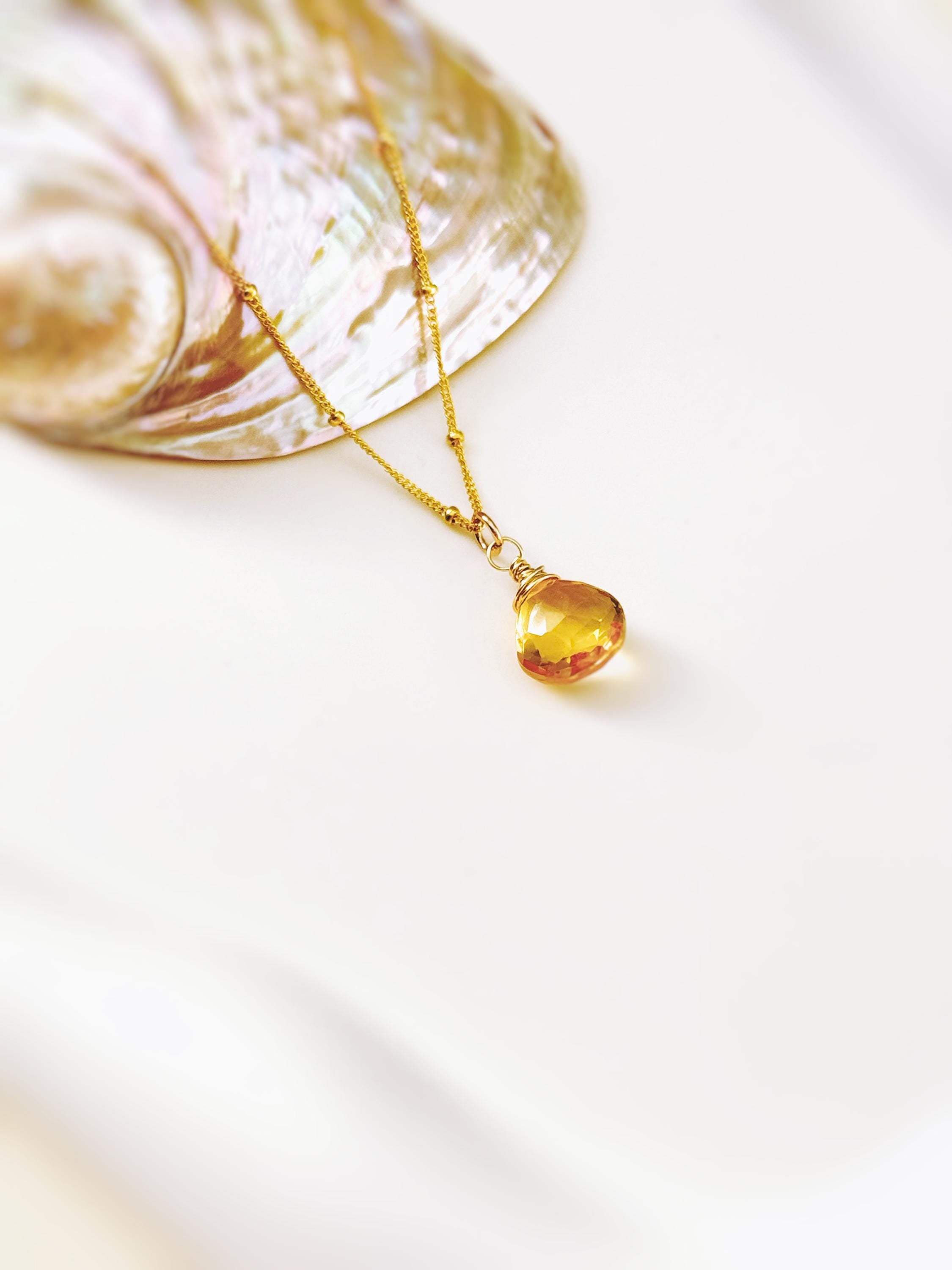 Dainty Citrine Necklace 14k Gold Fill, Sterling Silver November Birthstone Jewelry Faceted Yellow Gemstone Pendant Handmade Gift for Her