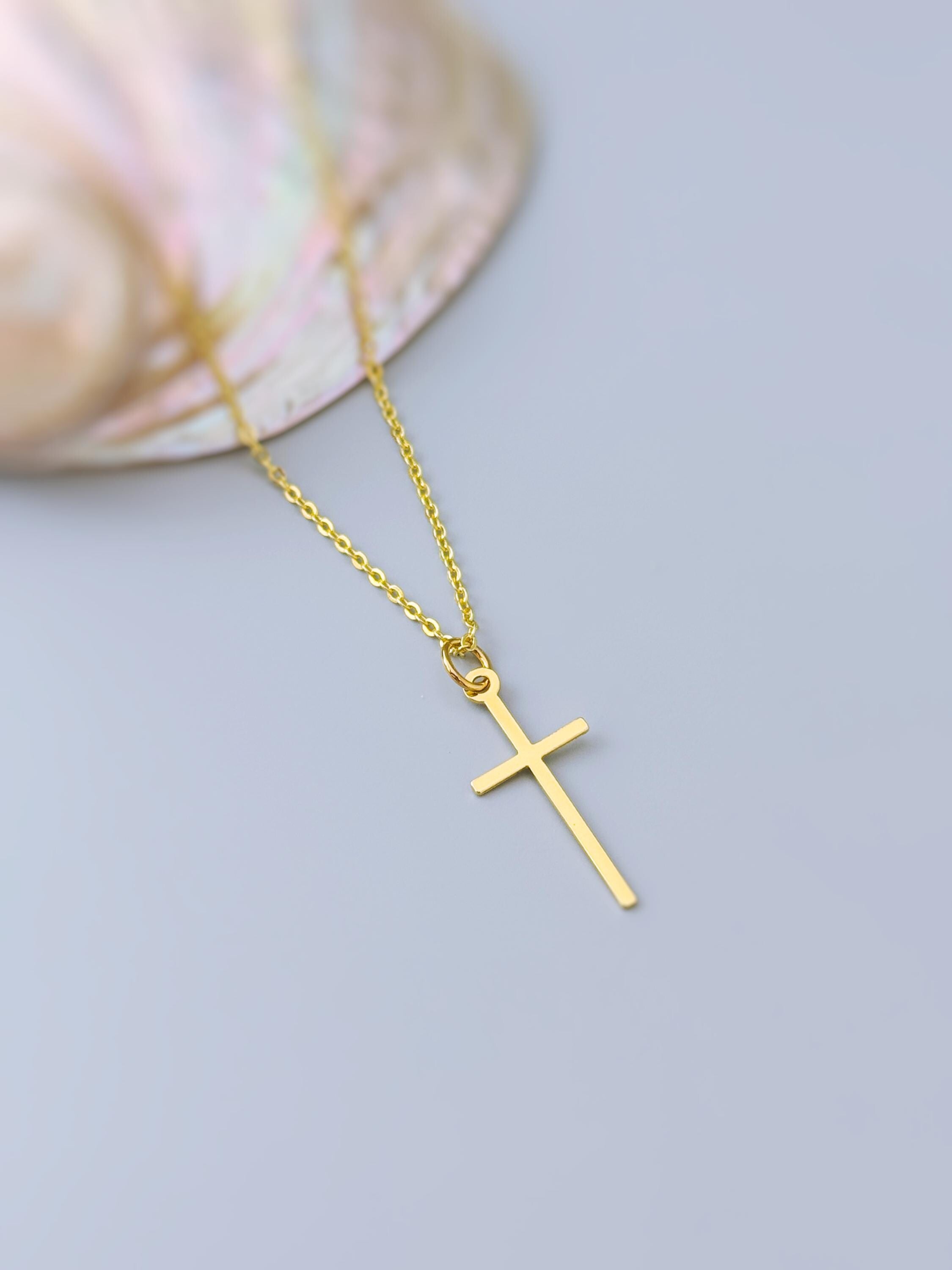 Dainty Cross Necklace in Gold or Silver Simple Minimalist Cross Pendant Religious Christian Jewelry Gift for Women Handmade in Michigan