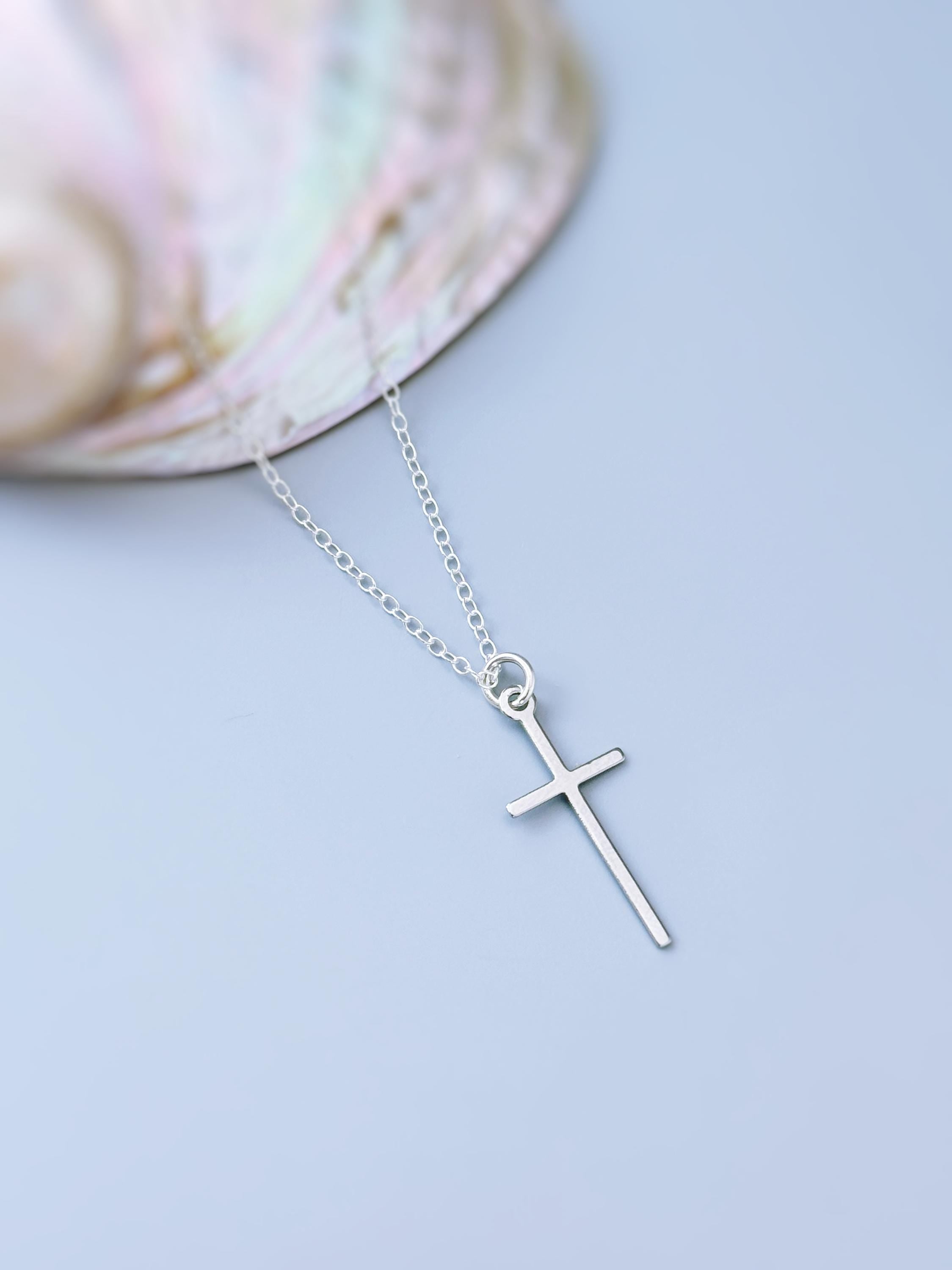 Dainty Cross Necklace in Gold or Silver Simple Minimalist Cross Pendant Religious Christian Jewelry Gift for Women Handmade in Michigan