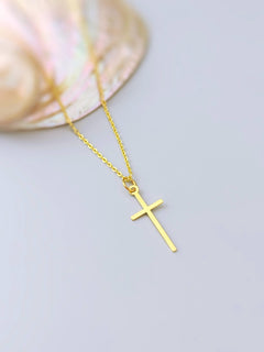 Dainty Cross Necklace in Gold or Silver Simple Minimalist Cross Pendant Religious Christian Jewelry Gift for Women Handmade in Michigan