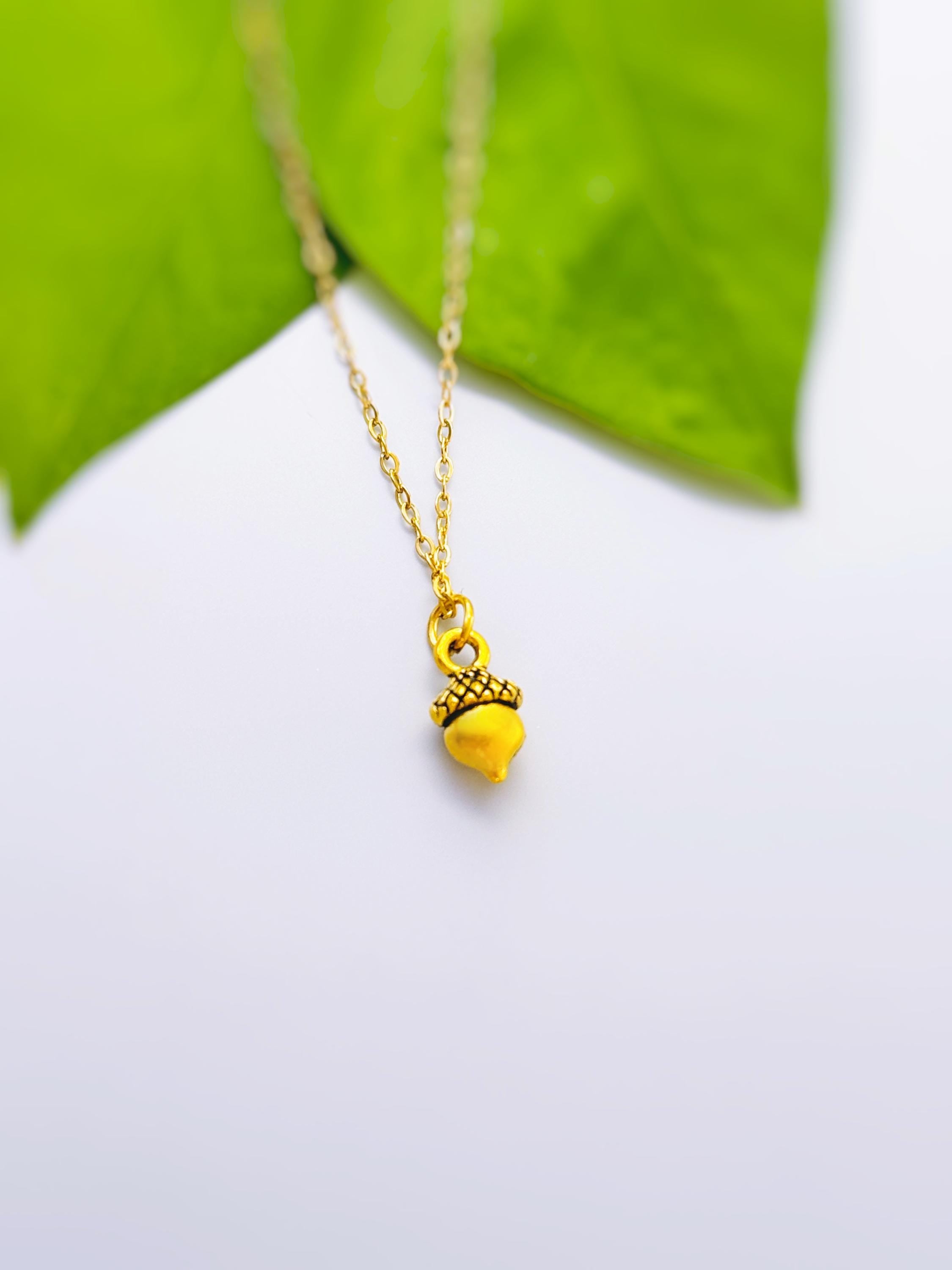 Dainty Acorn Necklace gold silver handmade Woodland Nature Autumn Fall Jewelry unique charm pendant gift for women adventurers, hikers, mom