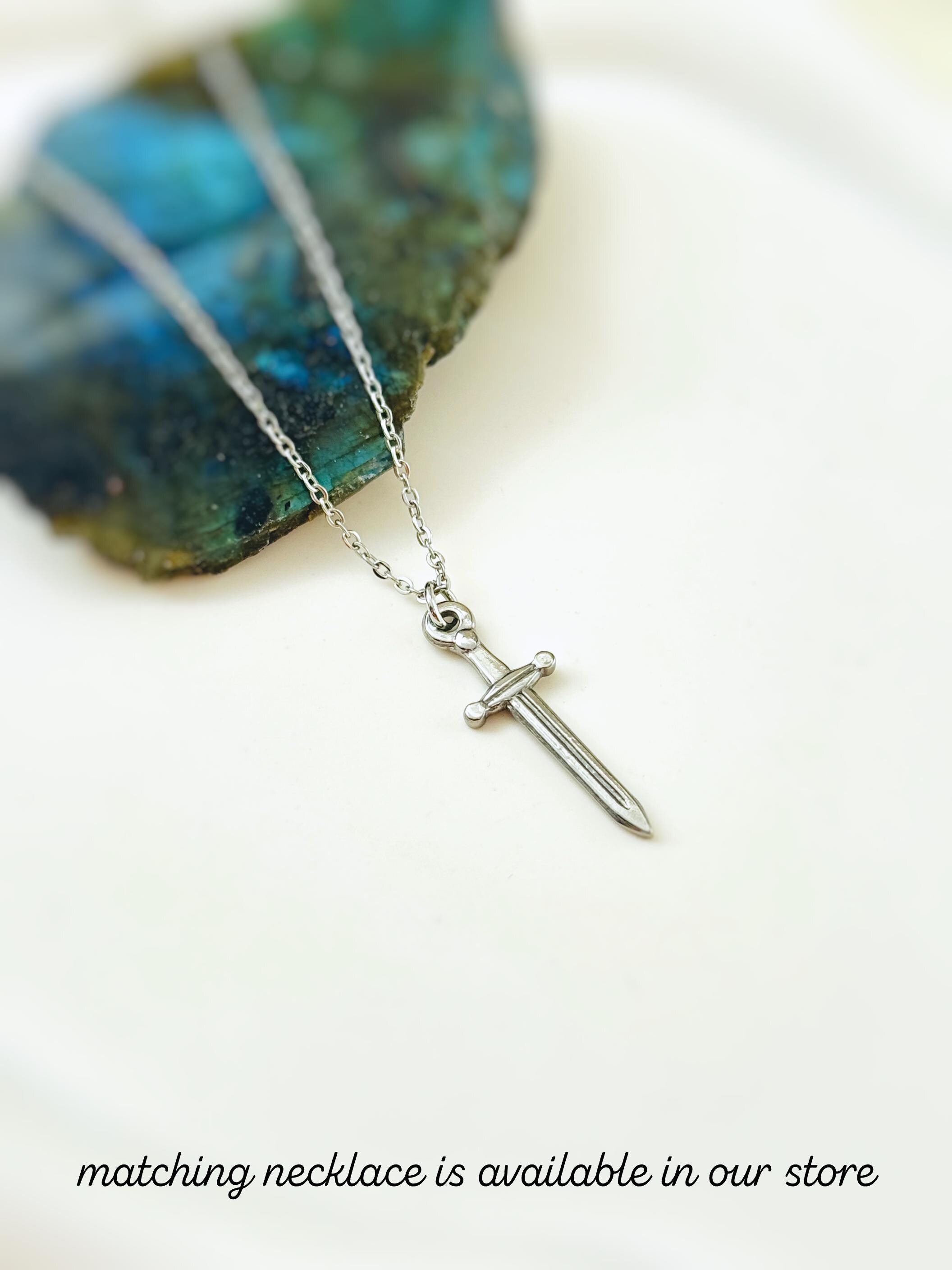 Sword Earrings dangle silver handmade medieval mythical dagger punk jewelry renaissance faire Celtic gothic earrings stainless steel grunge