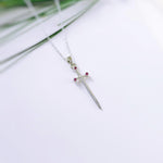 Sword Necklace silver garnet handmade medieval warrior mythical dagger punk jewelry renaissance faire Celtic gothic stainless steel grunge