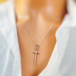 Sword Necklace silver garnet handmade medieval warrior mythical dagger punk jewelry renaissance faire Celtic gothic stainless steel grunge