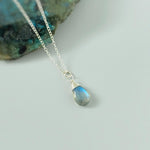 Dainty Silver Labradorite Necklace Sterling Silver or 14k Gold Fill Smooth Briolette Pendant Gift for daughter, sister Handmade in Michigan