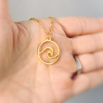 Dainty Silver Wave Necklace Ocean Wave Pendant Beach Jewelry in Gold or Rose Gold Swimmer, Surfer Gift for water lover nature necklace