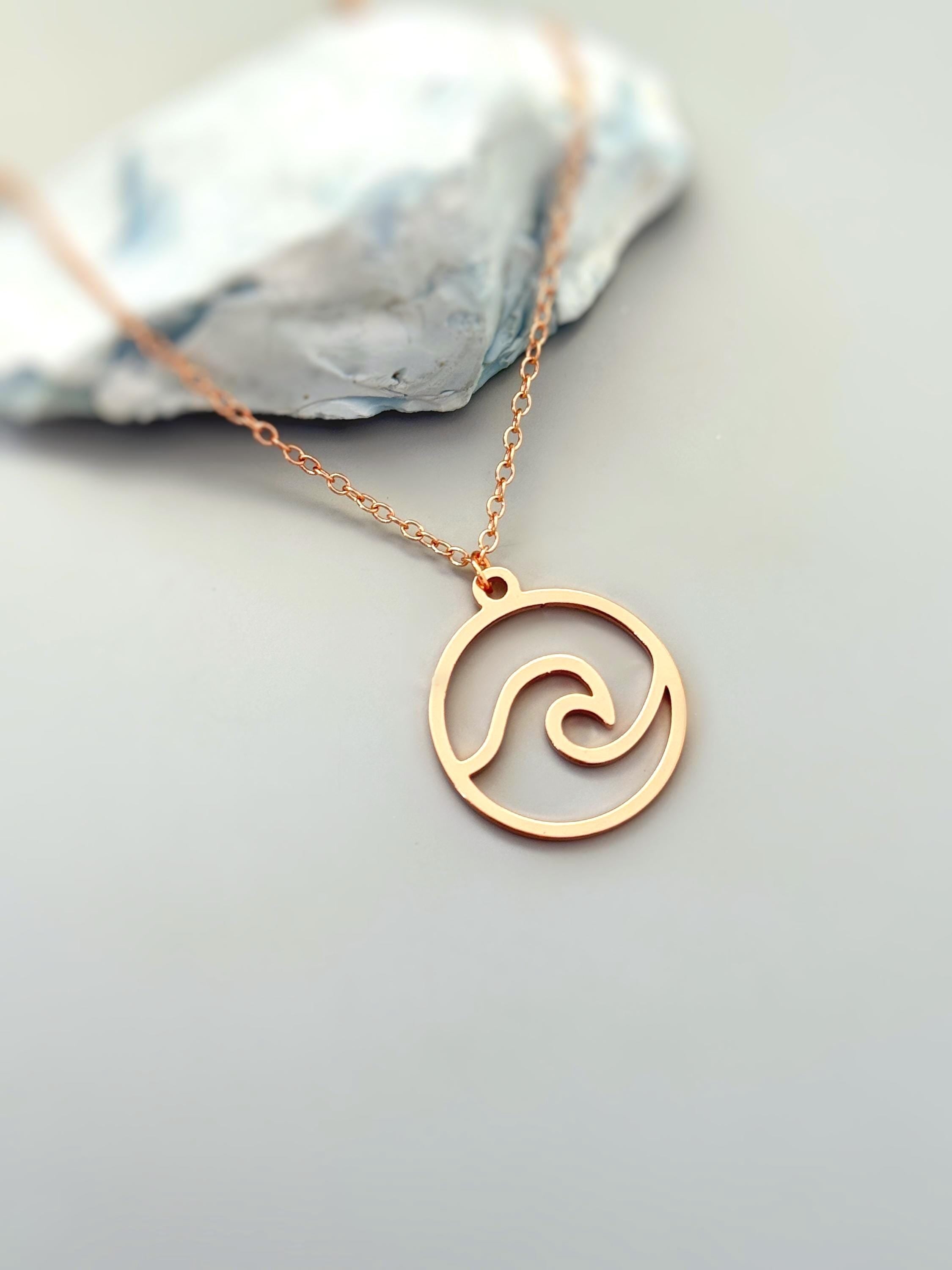 Dainty Gold Wave Necklace Ocean Wave Pendant Beach Jewelry in Silver Gold or Rose Gold Swimmer,  Surfer Gift for water lover nature necklace