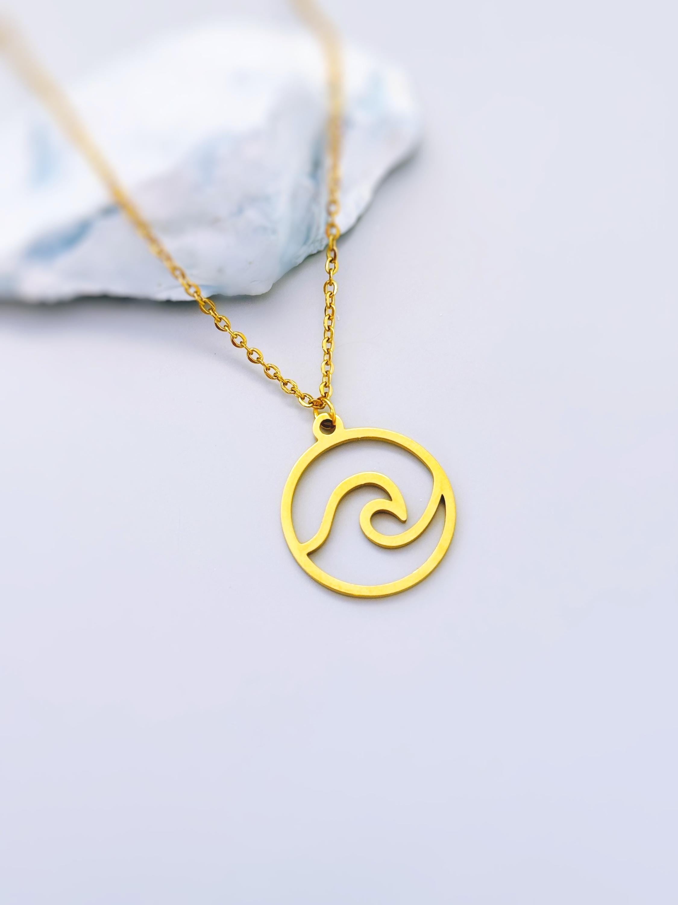 Dainty Gold Wave Necklace Ocean Wave Pendant Beach Jewelry in Silver Gold or Rose Gold Swimmer,  Surfer Gift for water lover nature necklace