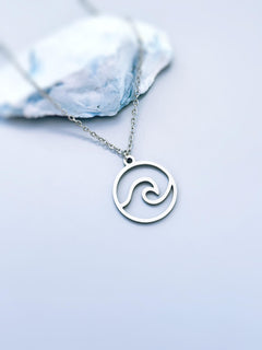 Dainty Silver Wave Necklace Ocean Wave Pendant Beach Jewelry in Silver Gold or Rose Gold Swimmer,  Surfer Gift for water lover nature necklace