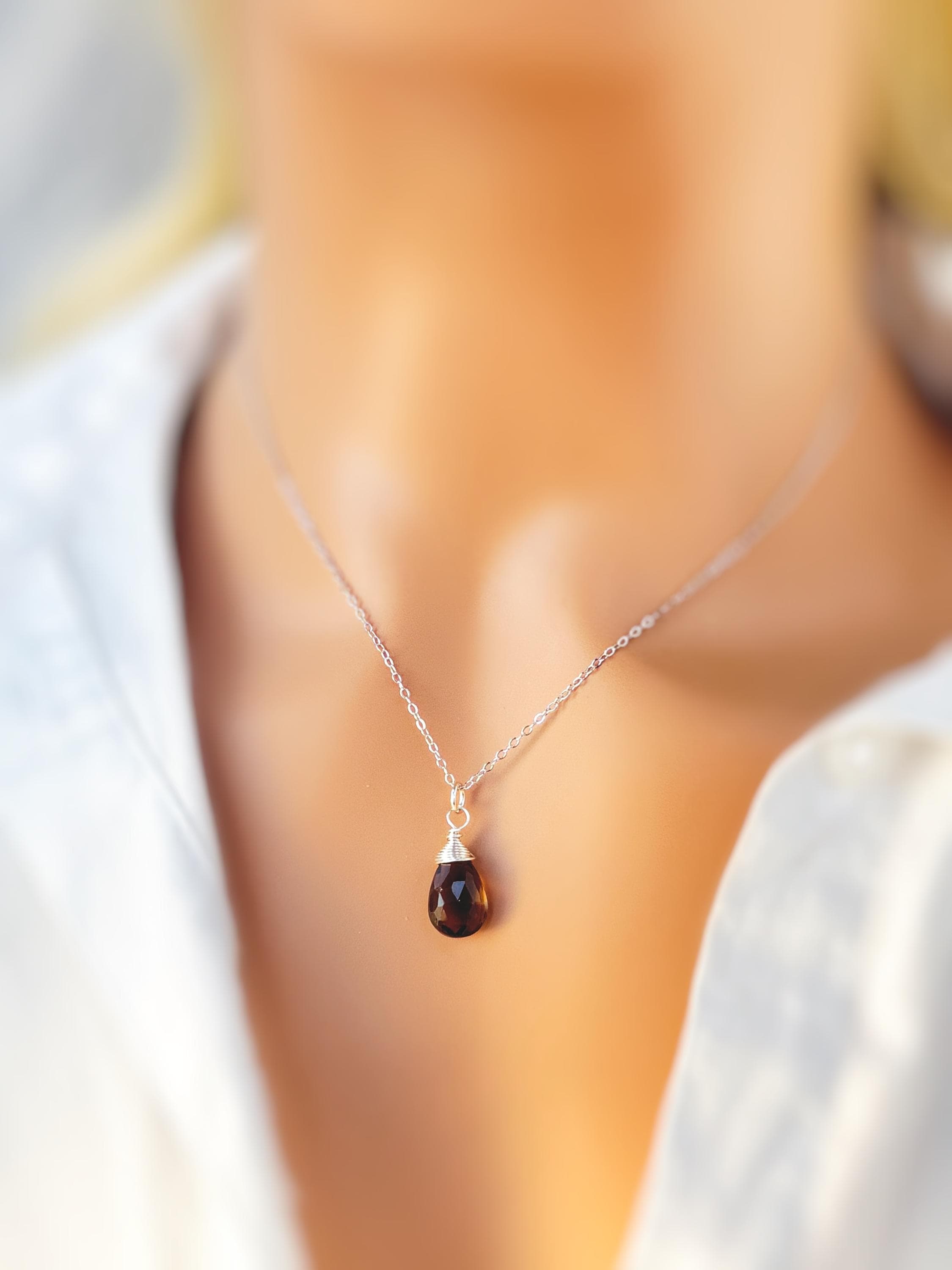 Dainty Smoky Quartz Necklace Sterling Silver, 14k Gold Fill handmade brown gemstone Jewelry Handmade Gift for wife, sister, girlfriend mom