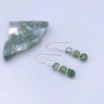Dangly Moss Agate Earrings, Sterling Silver Green Gemstone Earrings Green long elegant handmade dangle  earrings for women nature tree agate