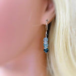 Dangly Moss Agate Earrings in Sterling Silver, gold rose gold