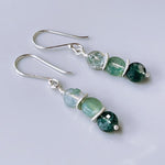 Dangly Moss Agate Earrings in Sterling Silver, gold rose gold