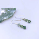 Dangly Moss Agate Earrings in Sterling Silver, gold rose gold