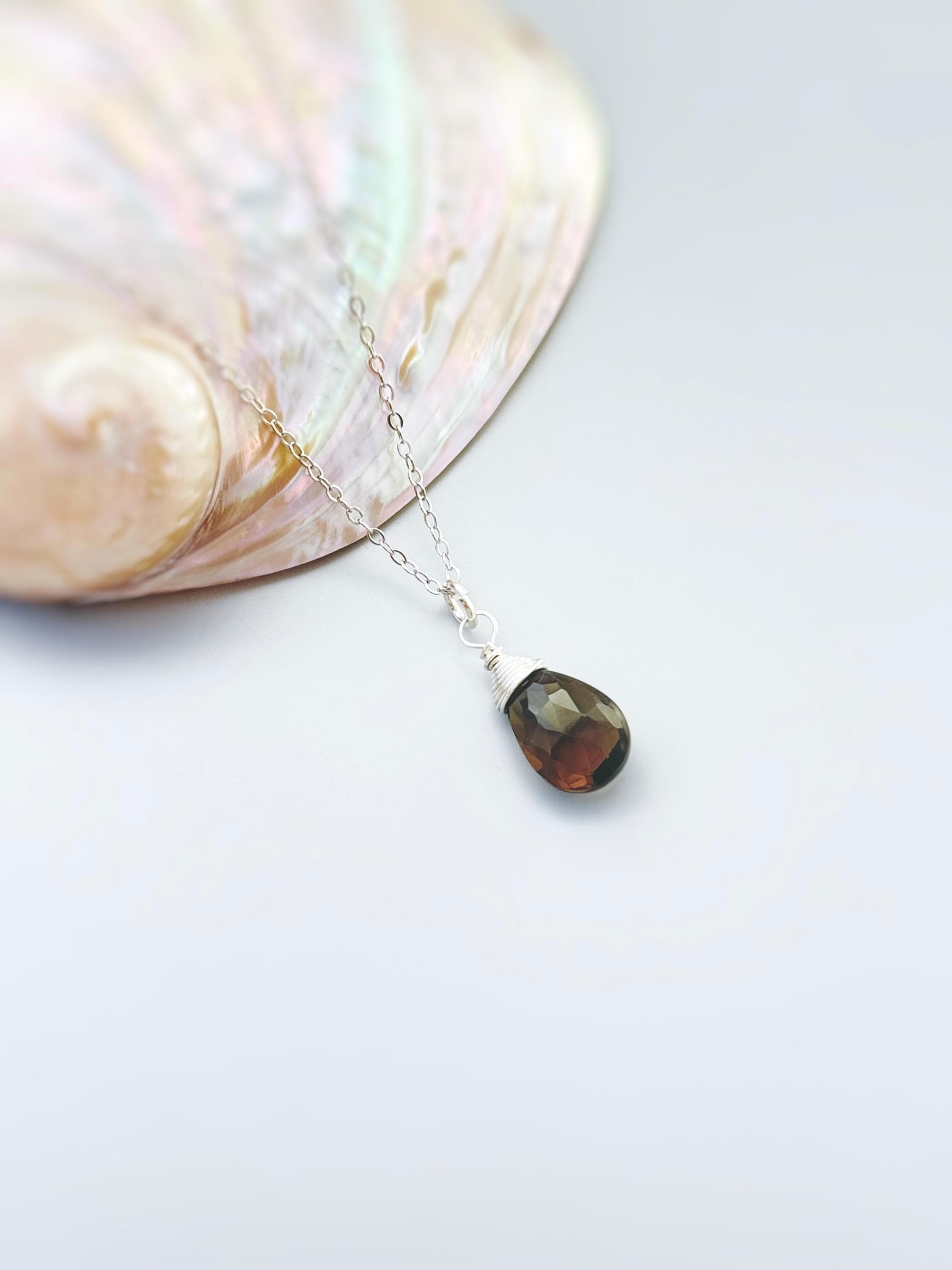 Dainty Smoky Quartz Necklace Sterling Silver, 14k Gold Fill handmade brown gemstone Jewelry Handmade Gift for wife, sister, girlfriend mom